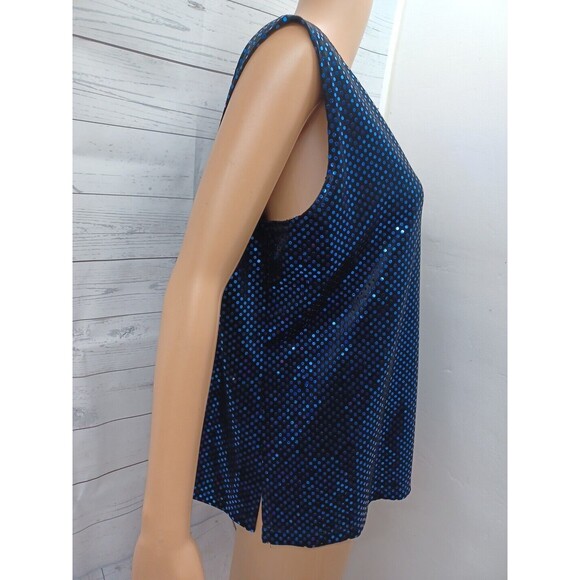 Notations sleeveless top blouse sequined embellished black blue shimmer XL - Picture 4 of 10